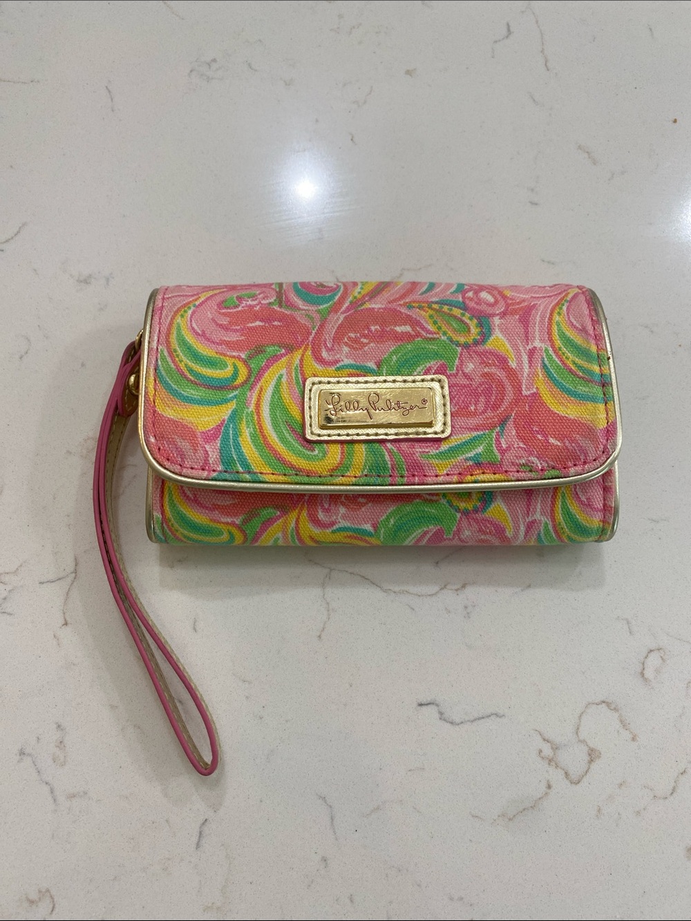 Lilly Pulitzer Pink Green Yellow Swirl Wristlet